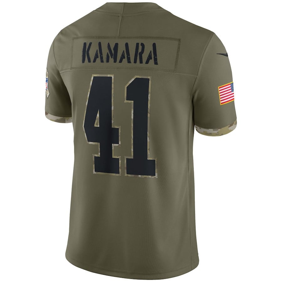 Alvin Kamara New Orleans Saints 2022 Salute To Service Limited Jersey - Olive football jersey product view 3