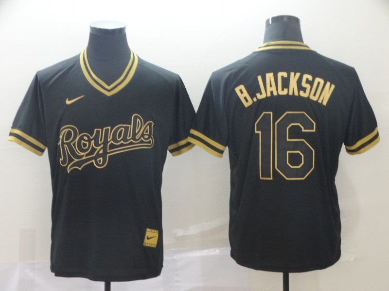 Men's Kansas City Royals Bo Jackson #16 Black Replica Baseball Jersey baseball jersey product view 1