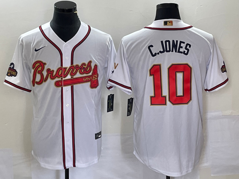 Men's Atlanta Braves Chipper Jones #10 White Replica Game Jersey1 baseball jersey product view 1