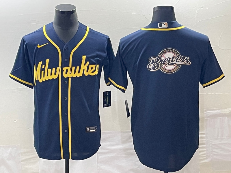 Men's Milwaukee Brewers Navy Replica Team Jersey1 baseball jersey product view 1