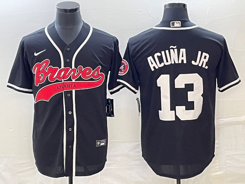 Men's Atlanta Braves Ronald Acuna Jr. #13 Black Replica Player Jersey1 Joint Edition baseball jersey product view 1