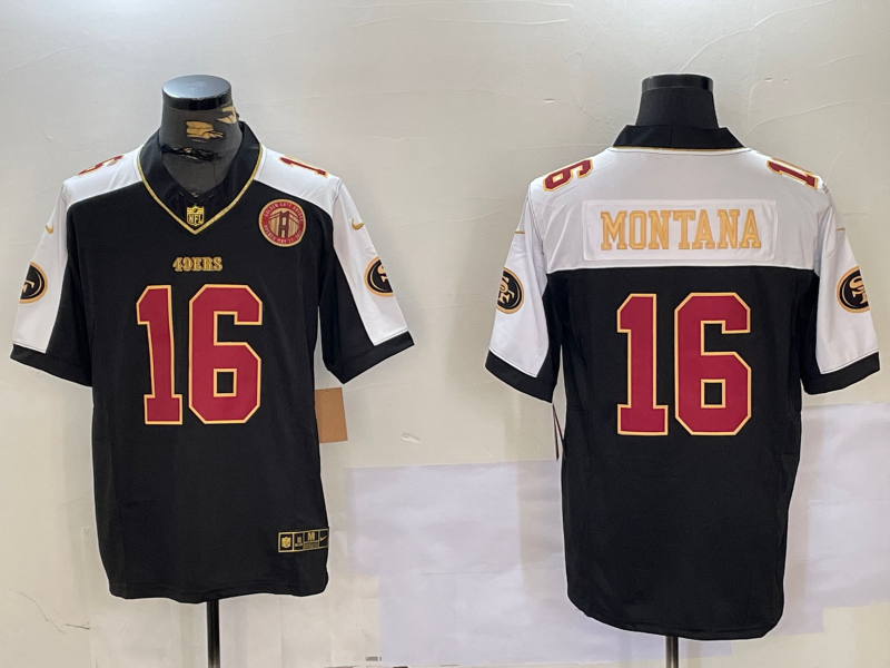 Men's San Francisco 49ers Joe Montana #16 Black Retired Team Player Game Jersey1 football jersey product view 1
