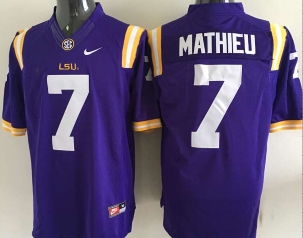 Men's LSU Tigers Tyrann Mathieu #7 Purple Player Game Jersey sports jersey product view 1