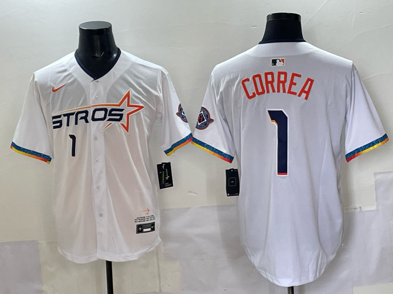 Men's Houston Astros Carlos Correa #1 White 2025 City Connect Limited Player Jersey baseball jersey product view 1