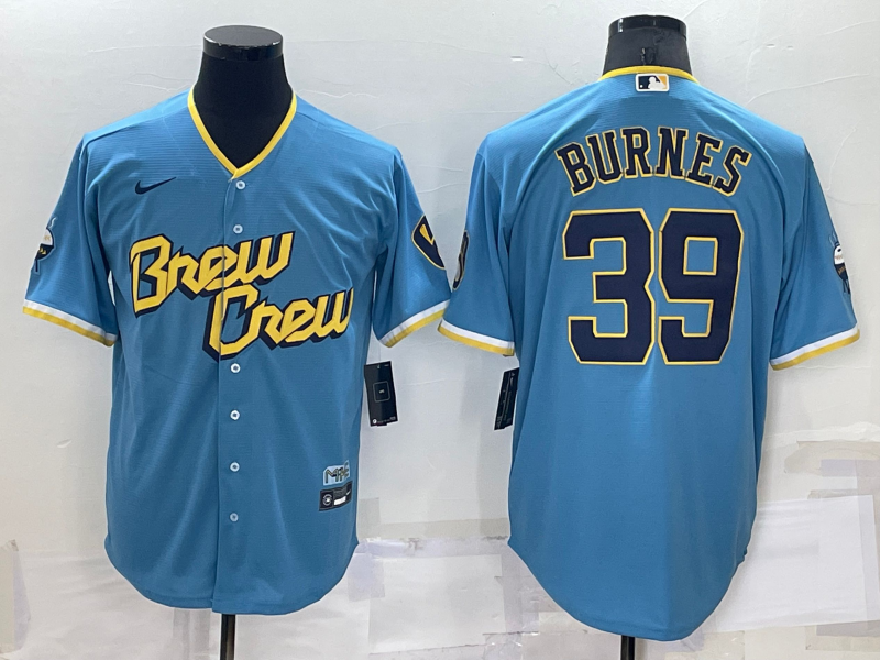 Men's Milwaukee Brewers Corbin Burnes #39 Blue Stitched Jersey1 baseball jersey product view 1