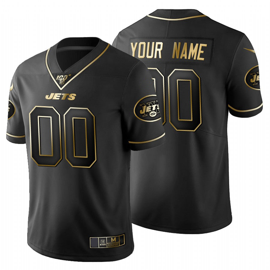 Custom1 New York Jets Black Golden 100th Limited Jersey1 American Stitched Jersey1 Football Jerseys football jersey product view 1