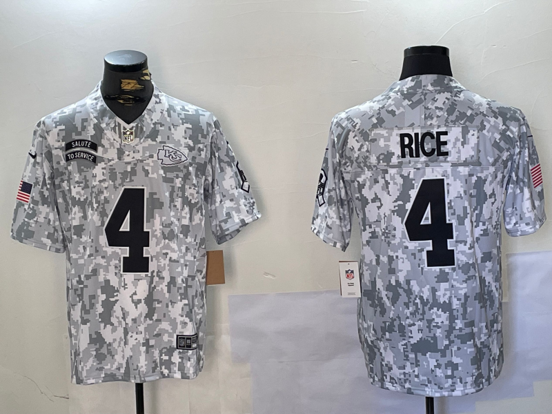 Men's Kansas City Chiefs Rashee Rice #4 Arctic Camo 2024 Salute to Service Limited Jersey1 football jersey product view 1