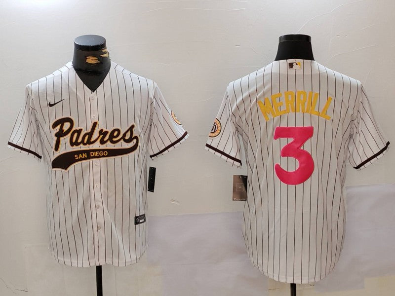 Men's San Diego Padres Jackson Merrill #3 White Player Jersey1 baseball jersey product view 1