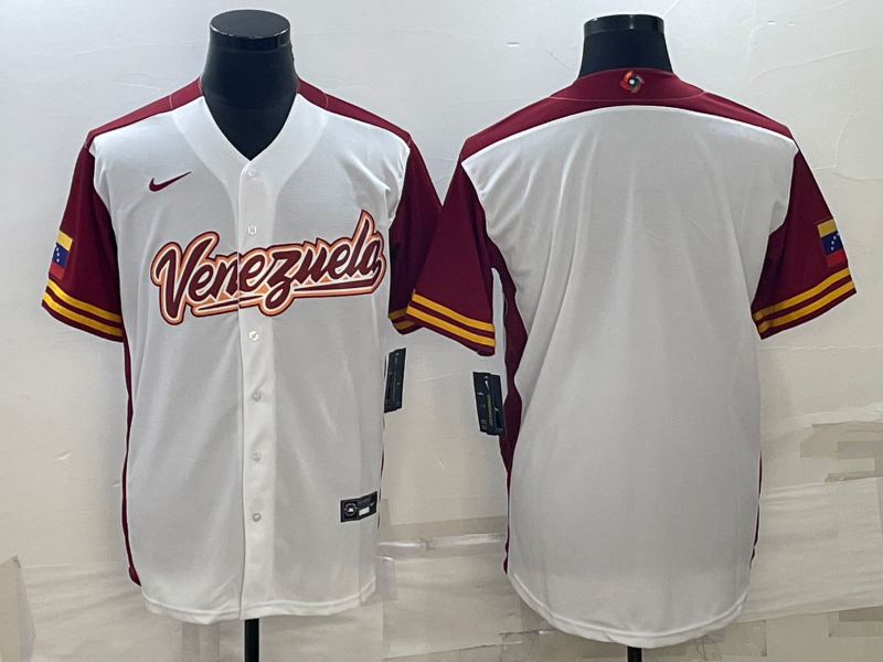 Men's 2023 World Baseball Classic Venezuela White Blank Jersey1 baseball jersey product view 1