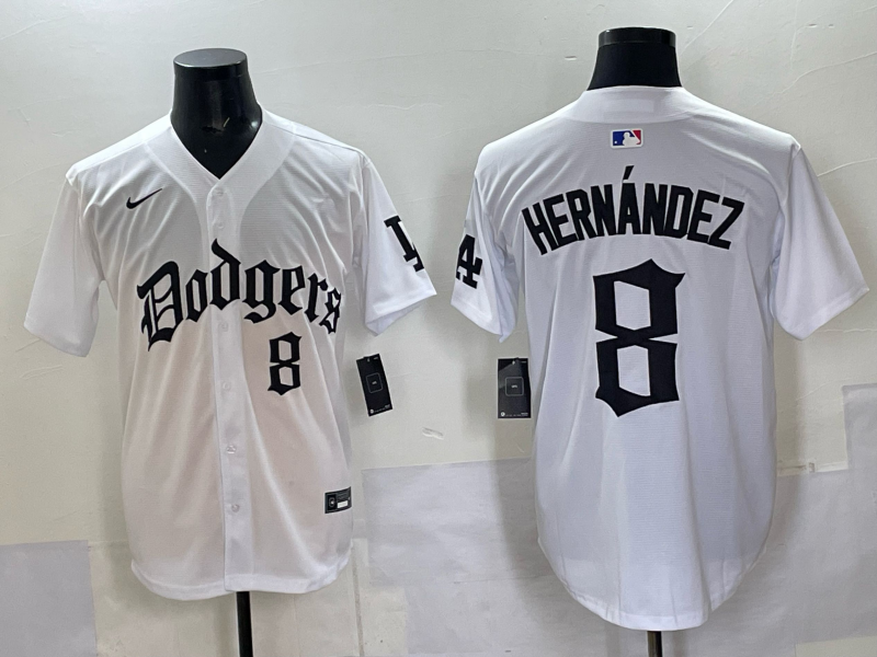 Men's Los Angeles Dodgers Enrique Hernandez #8 White Alternate Player Jersey baseball jersey product view 1