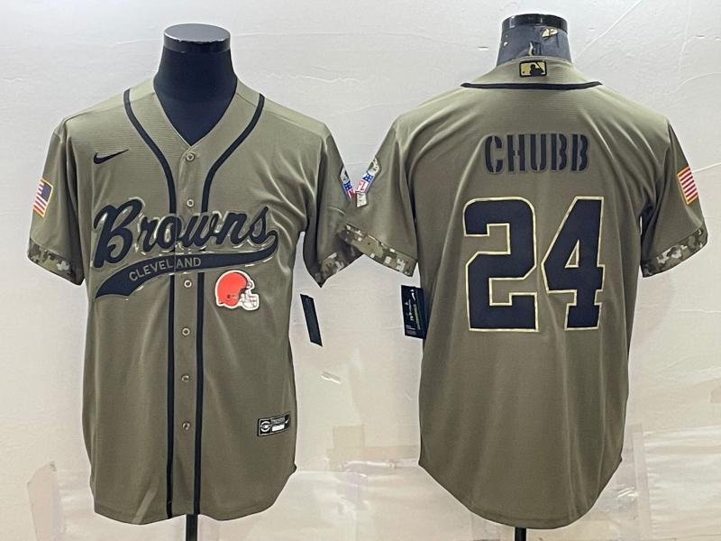 Men's Cleveland Browns Nick Chubb #24 Olive 2022 Salute To Service Limited Player Jersey1 Joint Edition football jersey product view 1