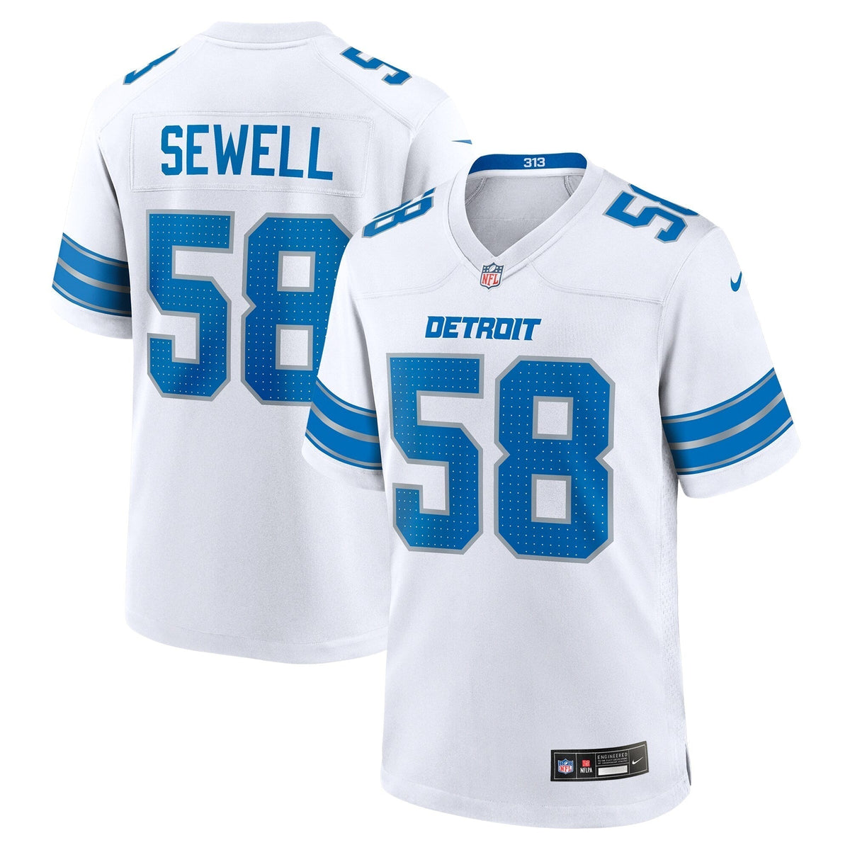 Penei Sewell Detroit Lions Nike Game Jersey - White football jersey product view 1