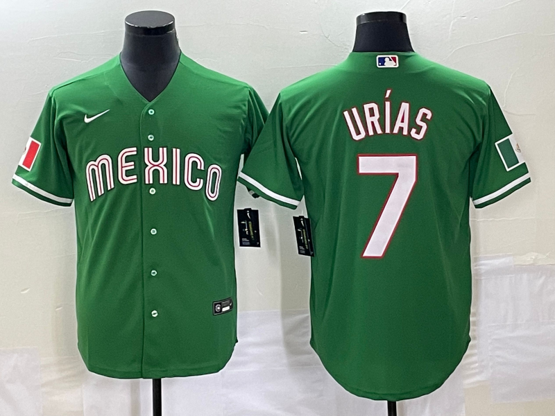 Men's 2023 World Baseball Classic #7 Julio Urias Mexico Green Jersey1 baseball jersey product view 1