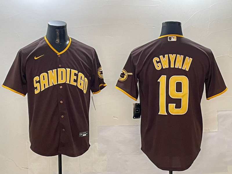 Men's San Diego Padres Tony Gwynn #19 Brown Stitched Jersey1 baseball jersey product view 1