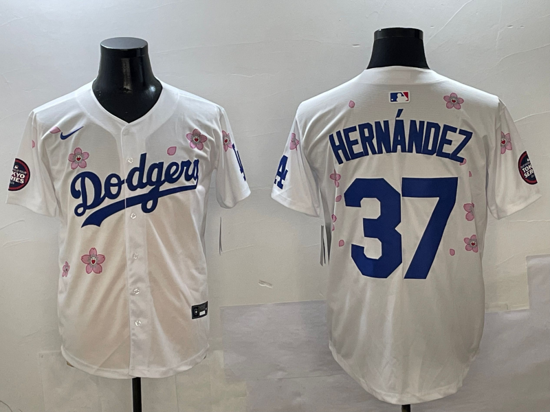 Men's Los Angeles Dodgers Teoscar Hernandez #37 White Game Jersey1 baseball jersey product view 1