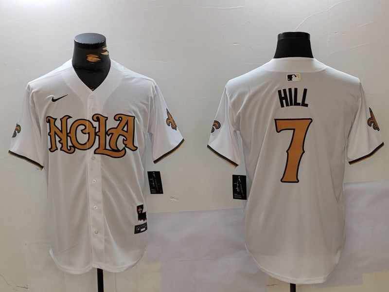 Men's New Orleans Saints Taysom Hill #7 White Game Player Jersey1 football jersey product view 1