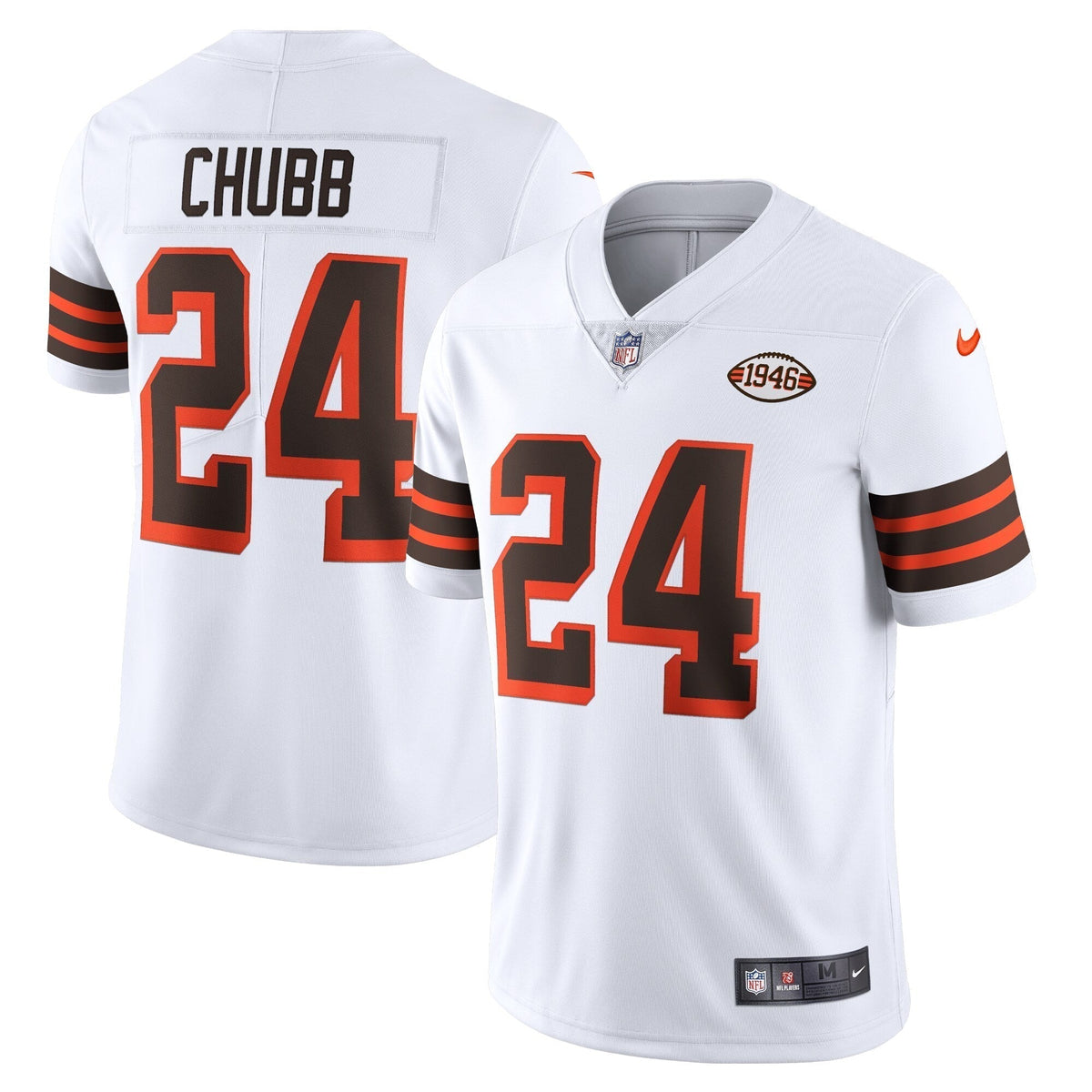 Nick Chubb Cleveland Browns Nike 1946 Collection Alternate Vapor Limited Jersey - White football jersey product view 1