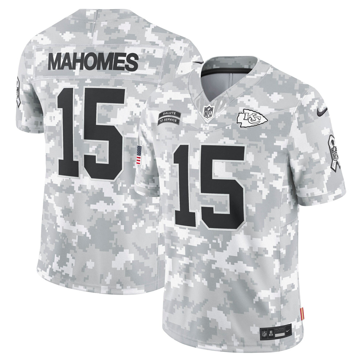Patrick Mahomes Kansas City Chiefs Nike 2024 Salute to Service Limited Jersey - Arctic Camo football jersey product view 1