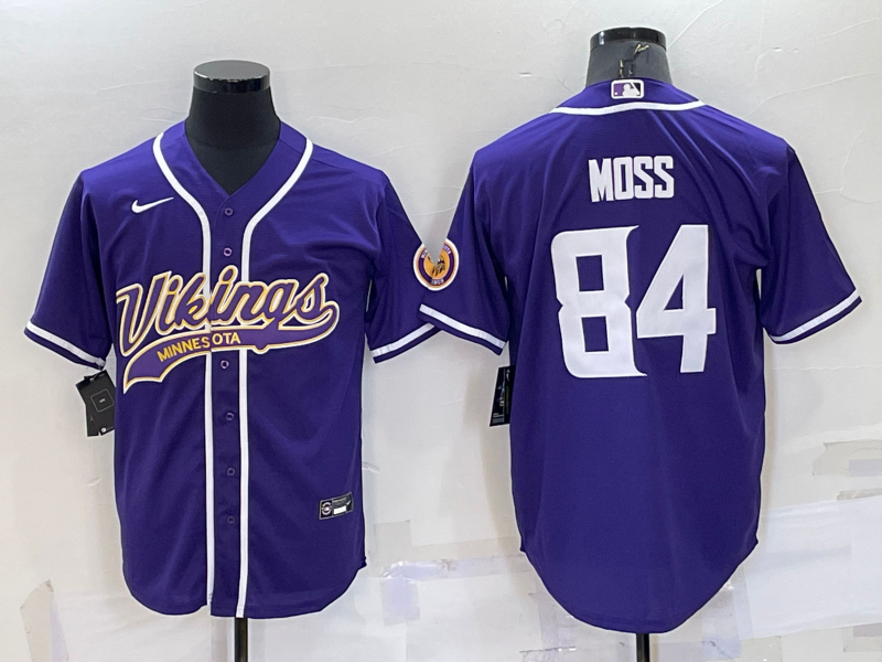 Men's Minnesota Vikings Randy Moss #84 Purple Game Jersey1 Joint Edition football jersey product view 1