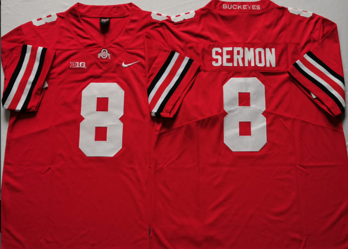 Men's Ohio State Buckeyes Trey Sermon #8 Scarlet Player Game Jersey sports jersey product view 1