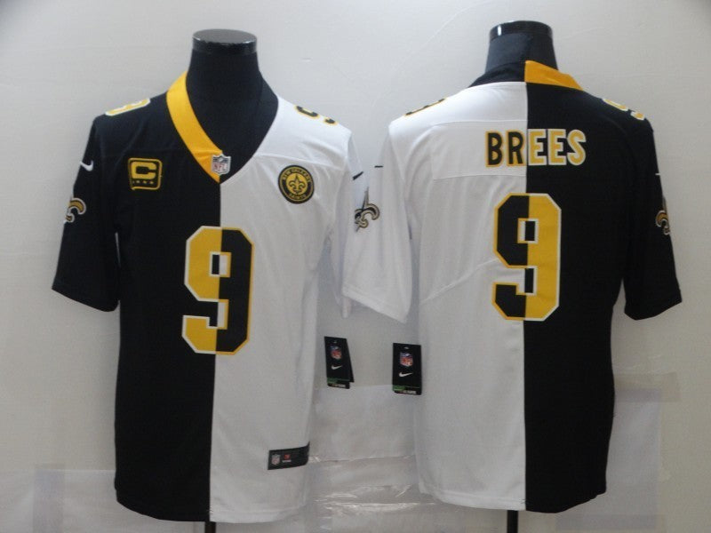 Men's New Orleans Saints Drew Brees #9 Black/White Game Jersey1 football jersey product view 1