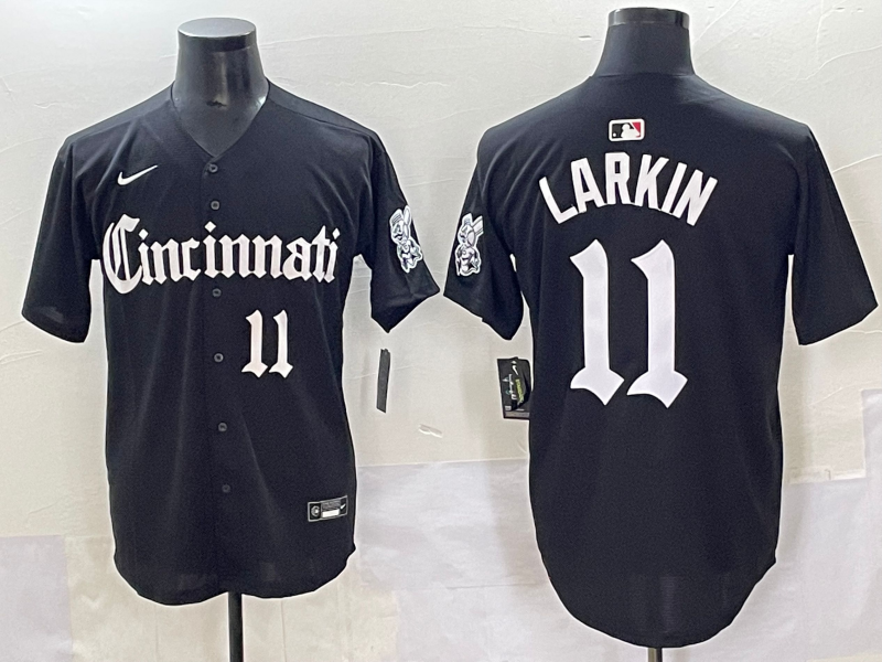 Men's Cincinnati Reds Barry Larkin #11 Black Replica Player Jersey baseball jersey product view 1