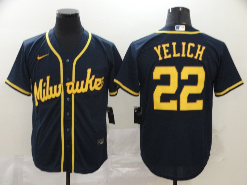 Men's Milwaukee Brewers Christian Yelich #22 Navy Player Jersey1 baseball jersey product view 1