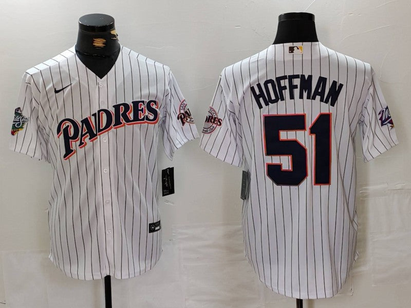 Men's San Diego Padres Trevor Hoffman #51 White Replica Player Jersey baseball jersey product view 1