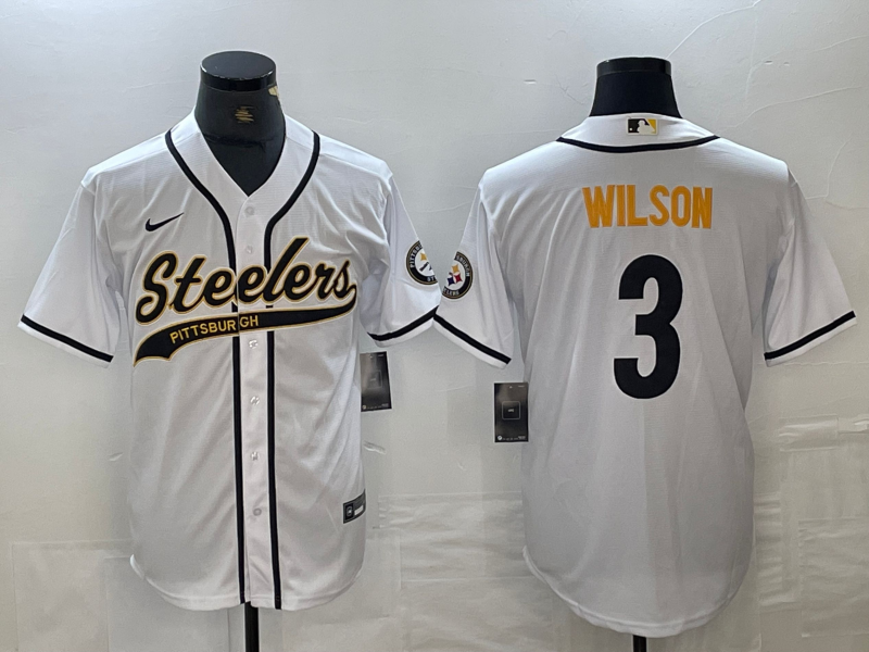Men's Pittsburgh Steelers Russell Wilson #3 White Game Jersey1 Joint Edition football jersey product view 1