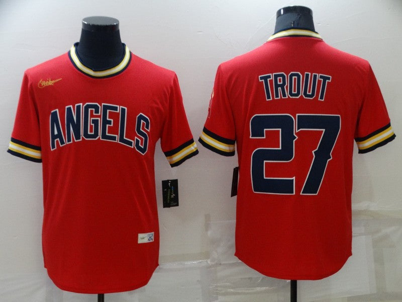 Men's Los Angeles Angels Mike Trout #27 Red Replica Player Jersey baseball jersey product view 1