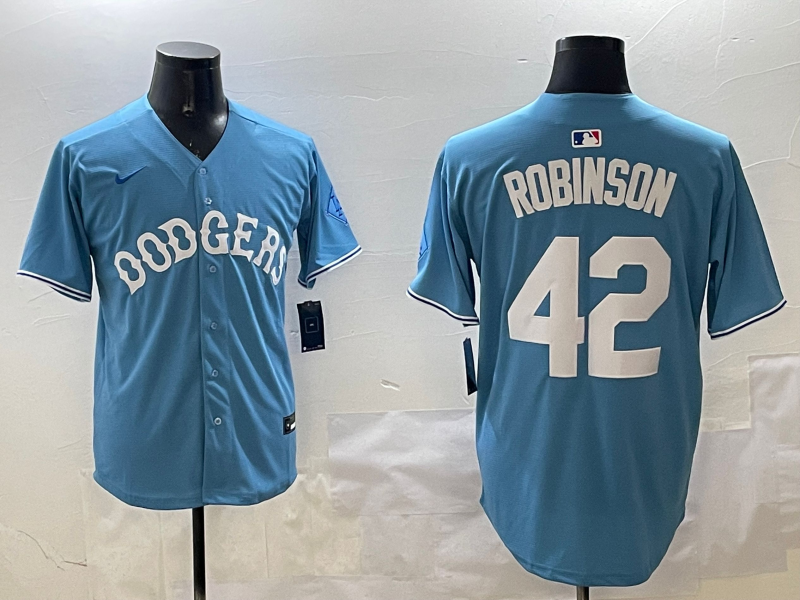 Men's Los Angeles Dodgers Jackie Robinson #42 Light Blue Limited Player Jersey1 baseball jersey product view 1