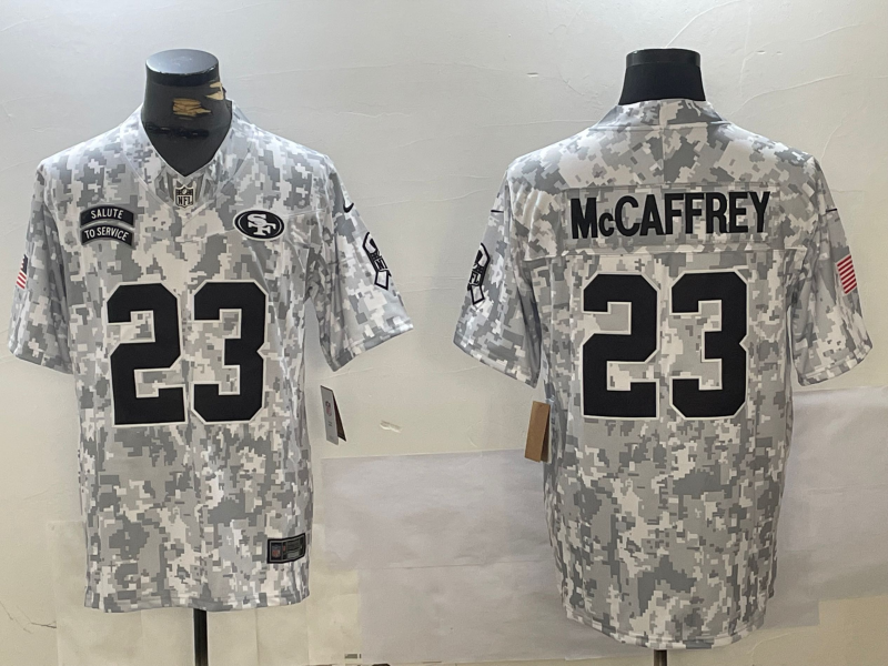 Men's San Francisco 49ers Christian McCaffrey #23 Arctic Camo 2024 Salute to Service Limited Jersey1 football jersey product view 1