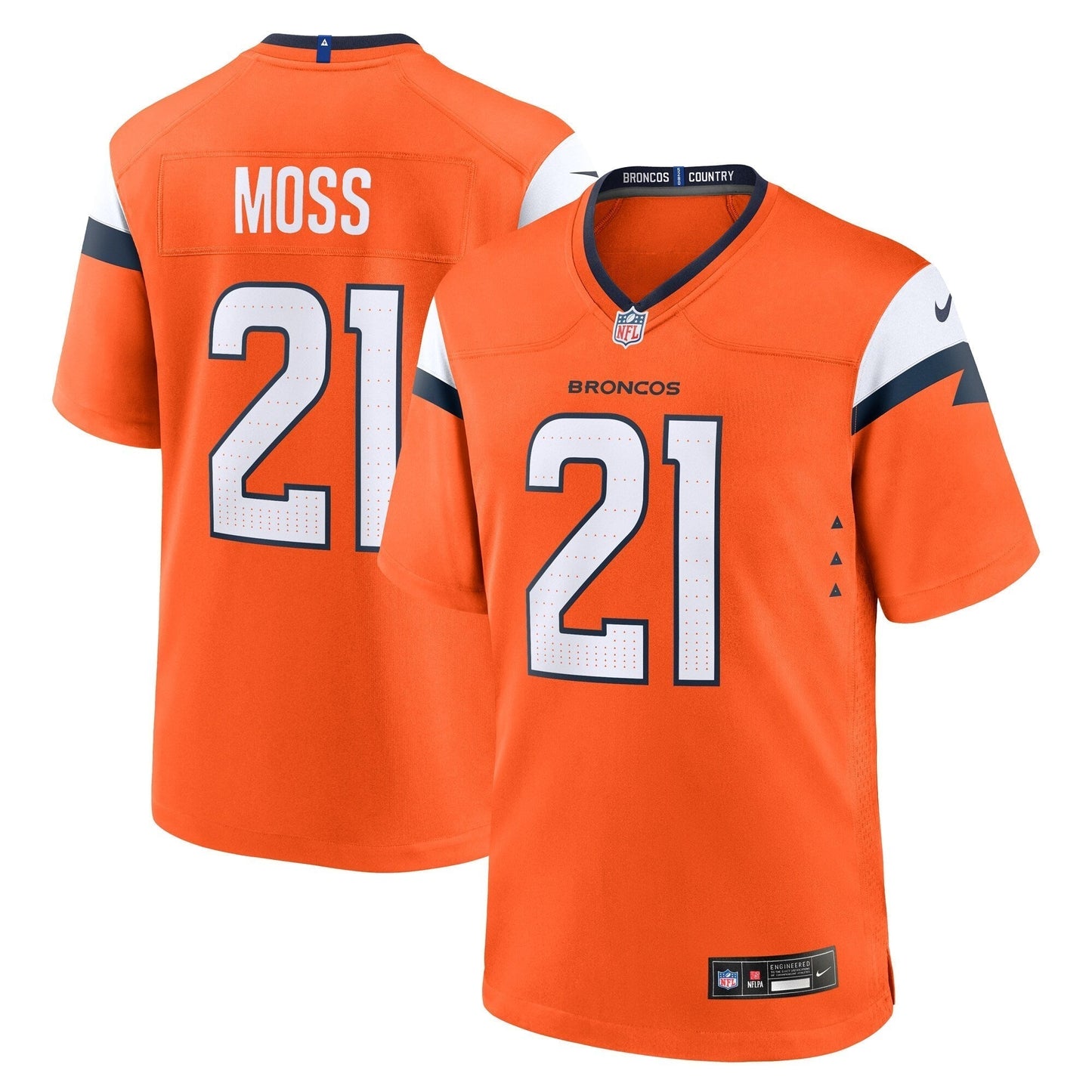 Riley Moss Denver Broncos Nike Team Game Jersey - Orange football jersey product view 1