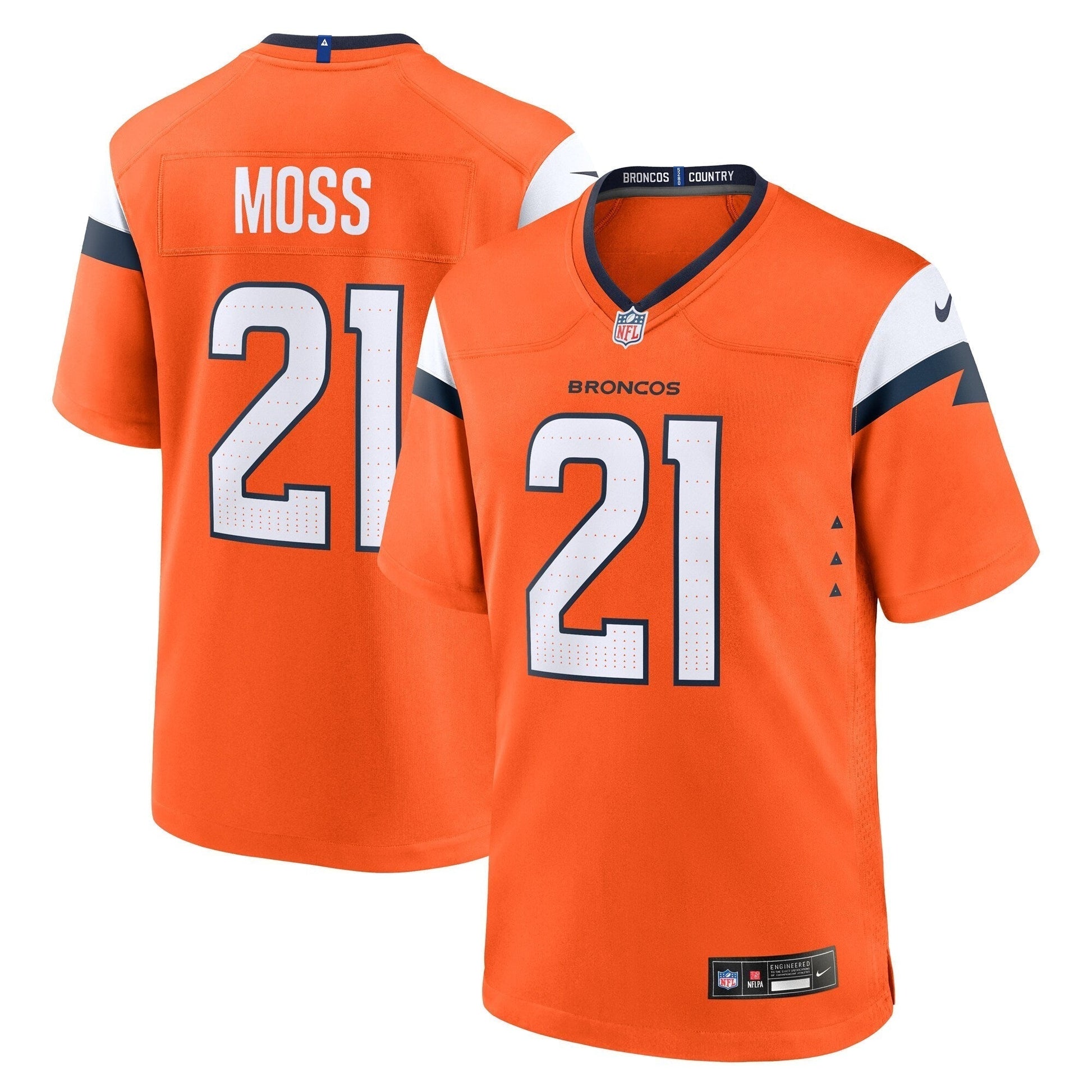 Riley Moss Denver Broncos Nike Team Game Jersey - Orange football jersey product view 1