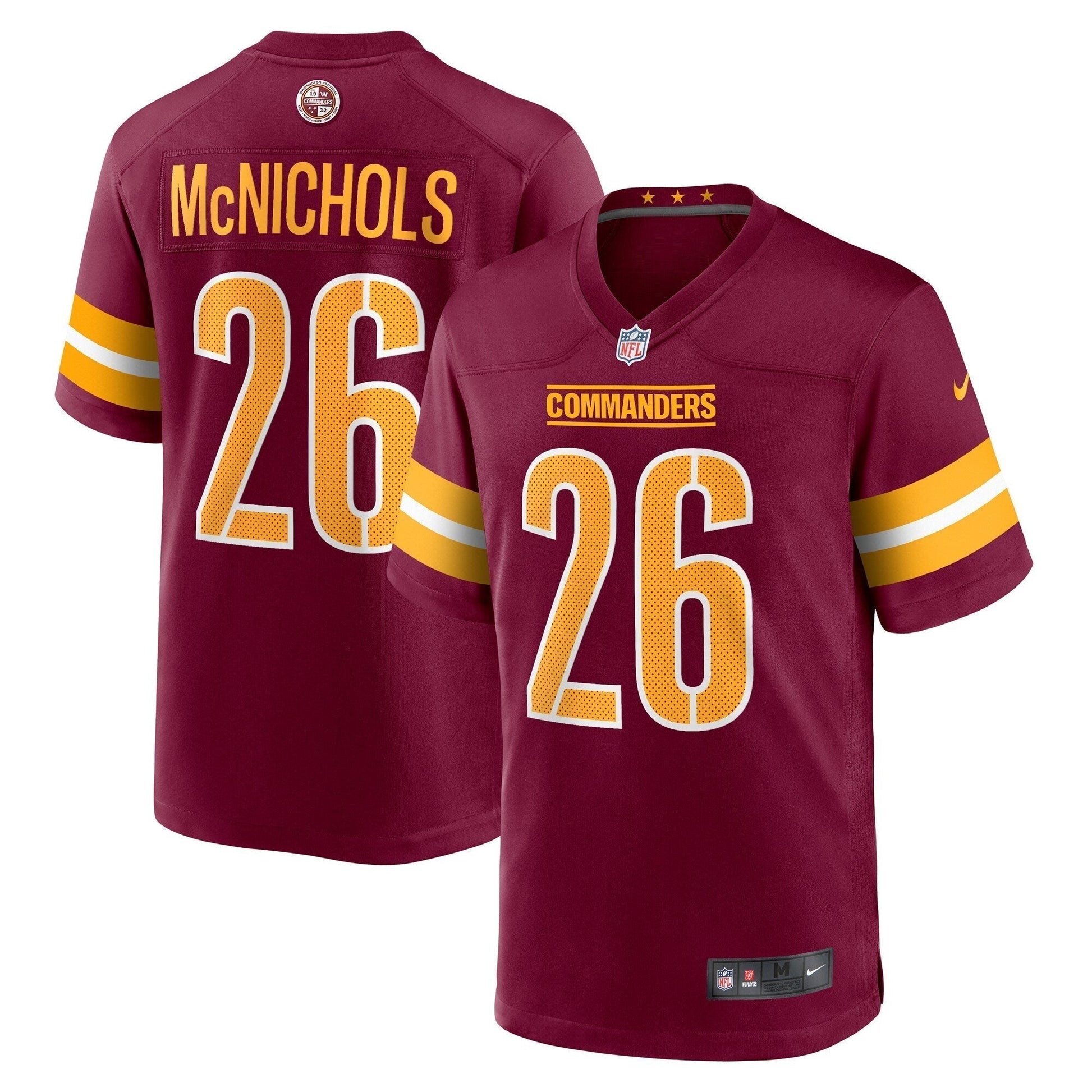 Jeremy McNichols Washington Commanders Nike Game Jersey - Burgundy football jersey product view 1