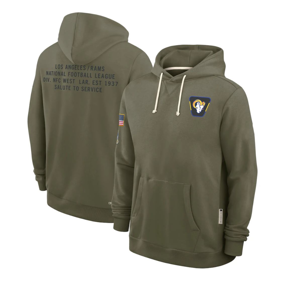 Men's Los Angeles Rams Olive 2025 Salute to Service Sideline Standard Issue Dri-FIT Hoodie football jersey product view 1