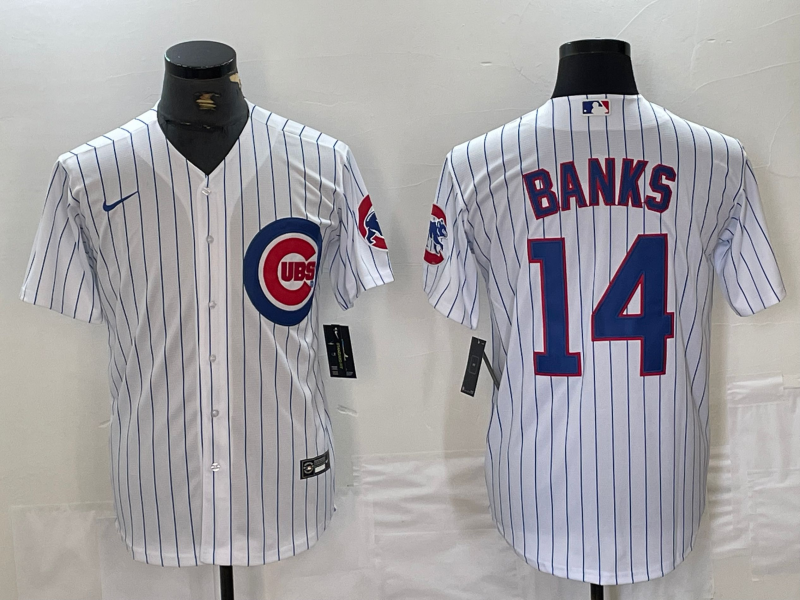 Men's Chicago Cubs Ernie Banks #14 White Replica Baseball Jersey baseball jersey product view 1