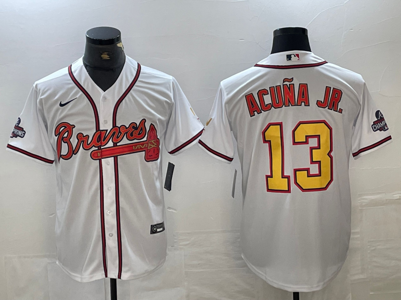 Men's Atlanta Braves Ronald Acuna Jr. White Authentic Jersey1 Champion Edition baseball jersey product view 1