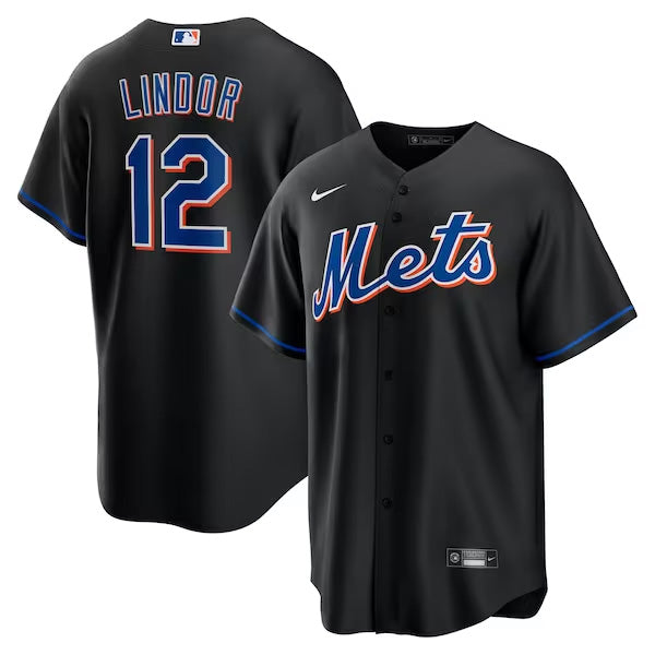 Francisco Lindor New York Mets Jersey – Black baseball jersey product view 1