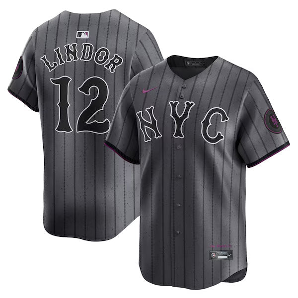 Francisco Lindor New York Mets City Connect Jersey – Gray baseball jersey product view 1