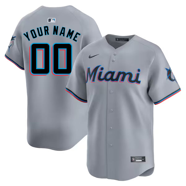 Custom Miami Marlins Road Limited Jersey - Gray baseball jersey product view 1