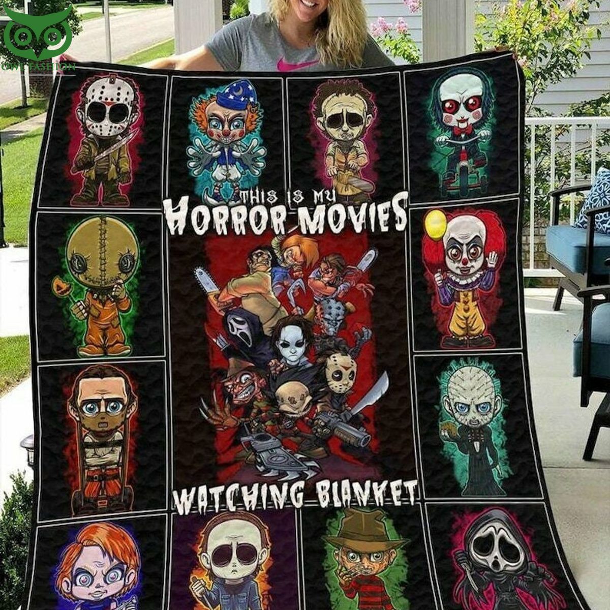 Horror Movies Chibi Characters Watching Halloween - Adult & Kids T-Shirts, Sweatshirts & Hoodies apparel design preview 1