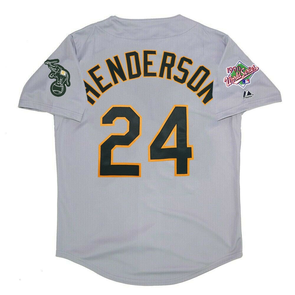 Rickey Henderson Oakland Athletics 1990 World Series Road Jersey - Grey baseball jersey product view 2