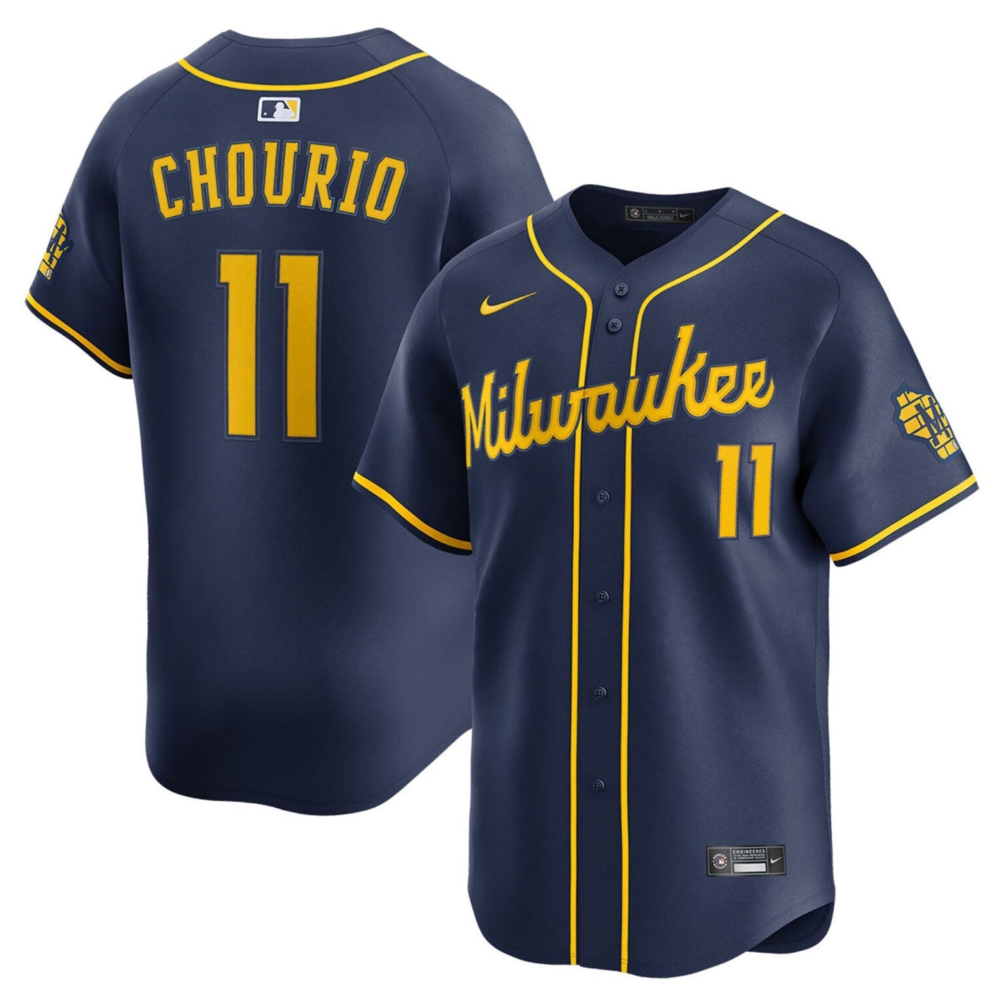 Jackson Chourio Milwaukee Brewers Alternate Limited Jersey - Navy baseball jersey product view 1