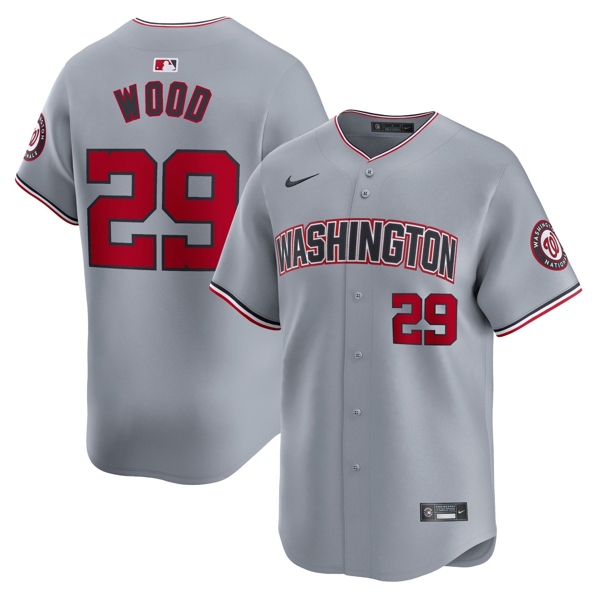 James Wood Washington Nationals Road Jersey - Gray baseball jersey product view 1