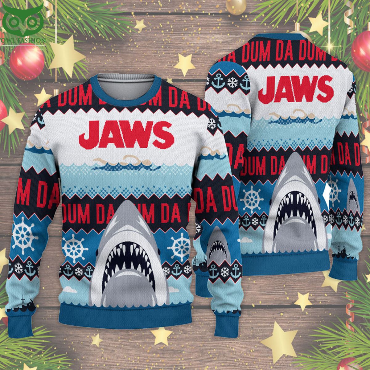 Jaws Horror Movie Dum Da Ugly Christmas Sweater - Adult & Kids T-Shirts, Sweatshirts & Hoodies apparel design preview 1