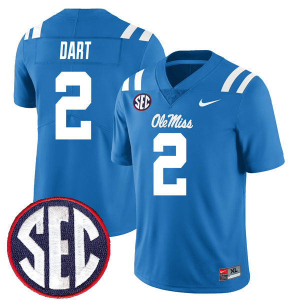 Jaxson Dart Ole Miss Rebels Jersey - Blue sports jersey product view 1