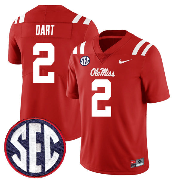 Jaxson Dart Ole Miss Rebels Jersey - Red sports jersey product view 1