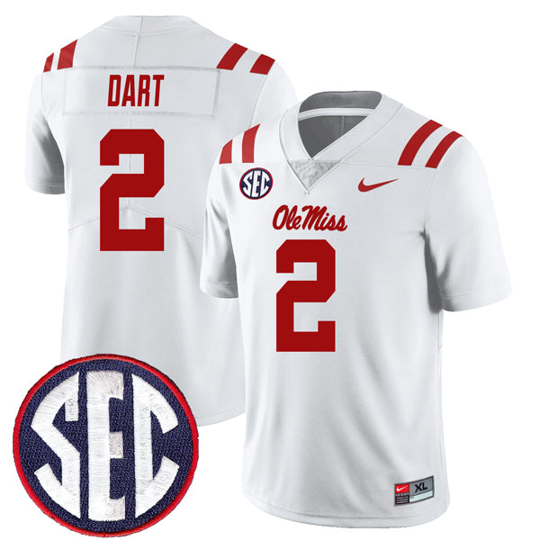 Jaxson Dart Ole Miss Rebels Jersey - White sports jersey product view 1