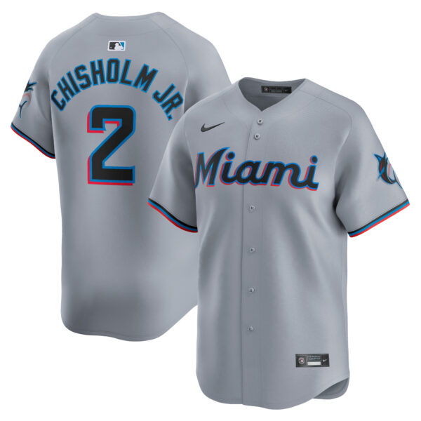 Jazz Chisholm Jr Miami Marlins Road Limited Jersey - Gray baseball jersey product view 1